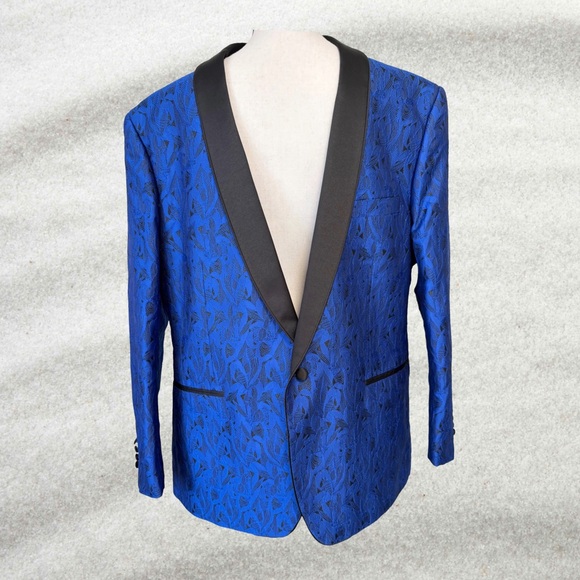 Statement Men’s One Button Modern Fit Suit Jacket Paisley Royal Blue Size 50R